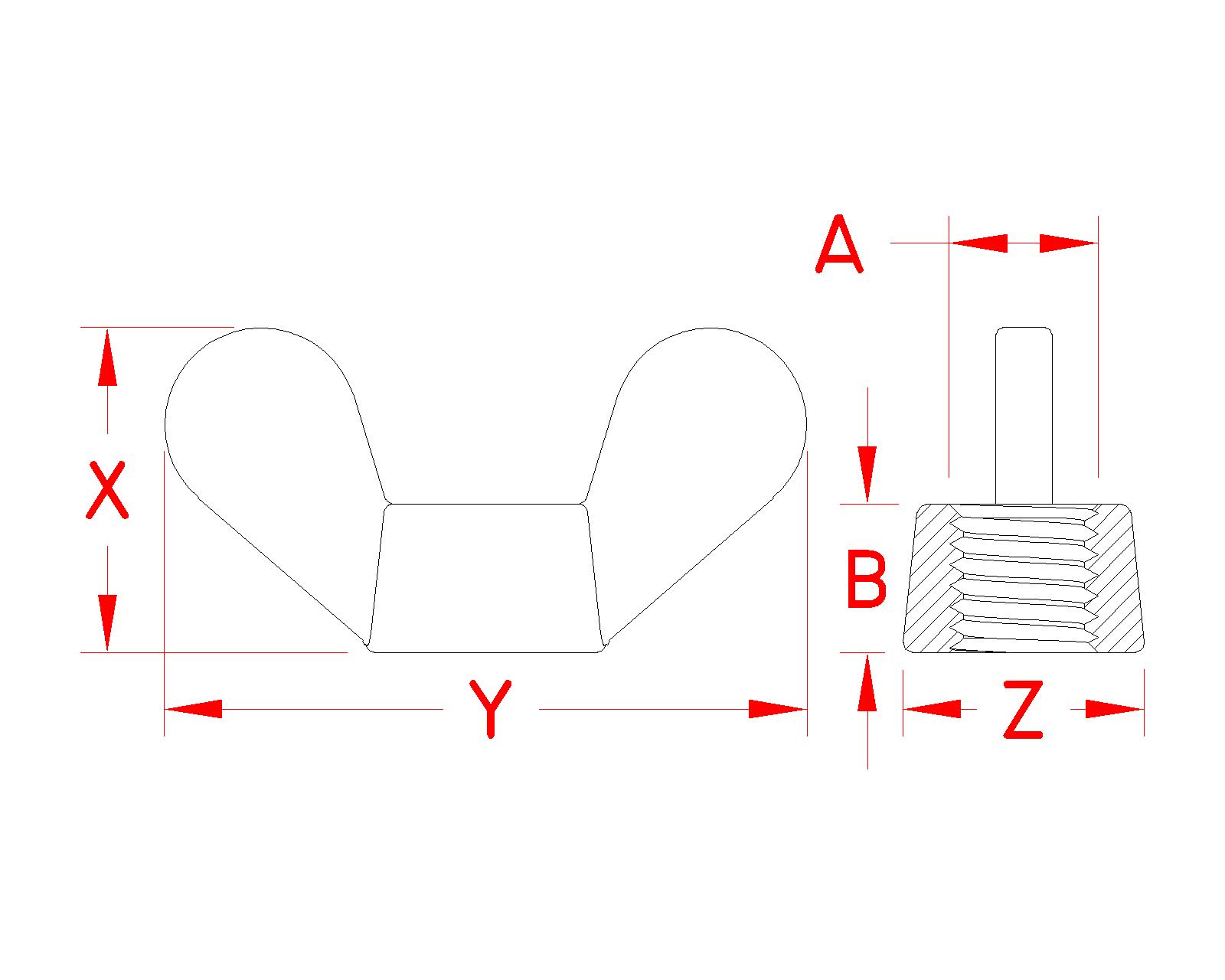 Stainless Steel heavy duty Wing Nut, S0301-0005, S0301-0007, S0301-0008, S0301-0010, S0301-0013, S0301-0016, Line Drawing Stainless Steel heavy duty Wing Nut, S0301-0005, S0301-0007, S0301-0008, S0301-0010, S0301-0013, S0301-0016, Line Drawing